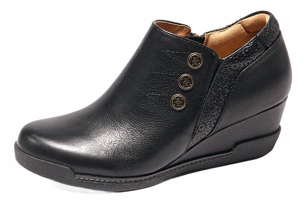 NEW HALSA FOOTWEAR women's devina wedge ankle bootie in black